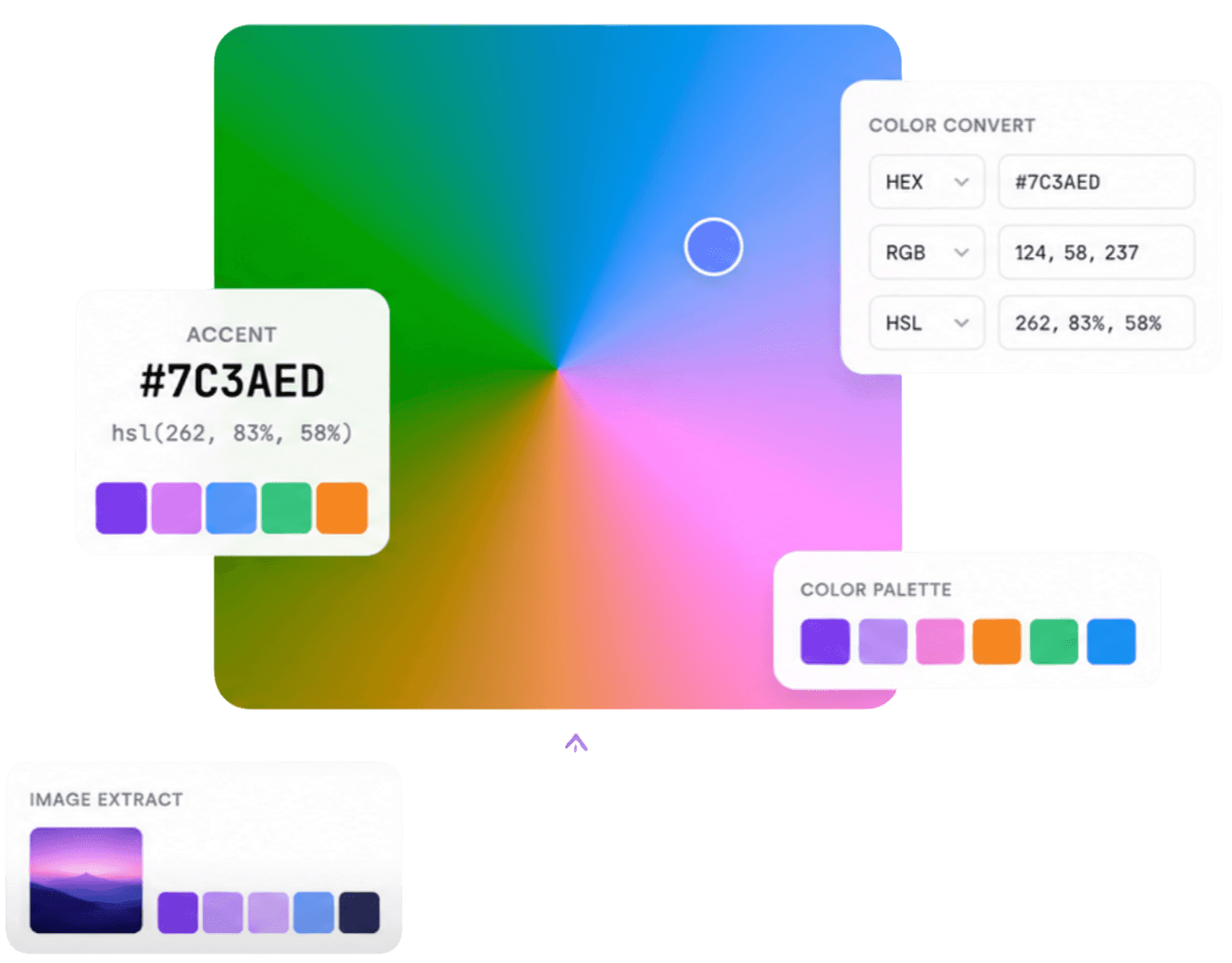 Color picker and converter — RGB, HEX and HSL color tool with palette and image extractor